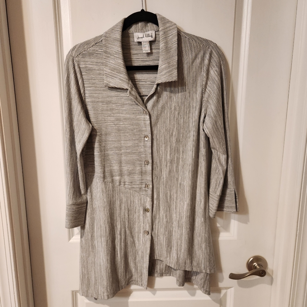 Joseph Ribkoff blouse asymetric, size 10 with stripes